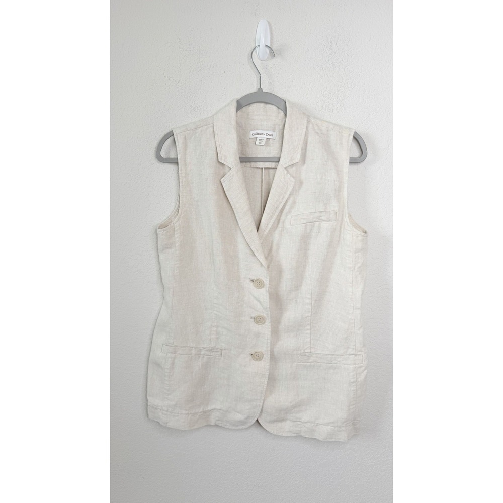Coldwater Creek 100% Linen Vest Women's Petite Small PS Beige Oatmeal Coastal